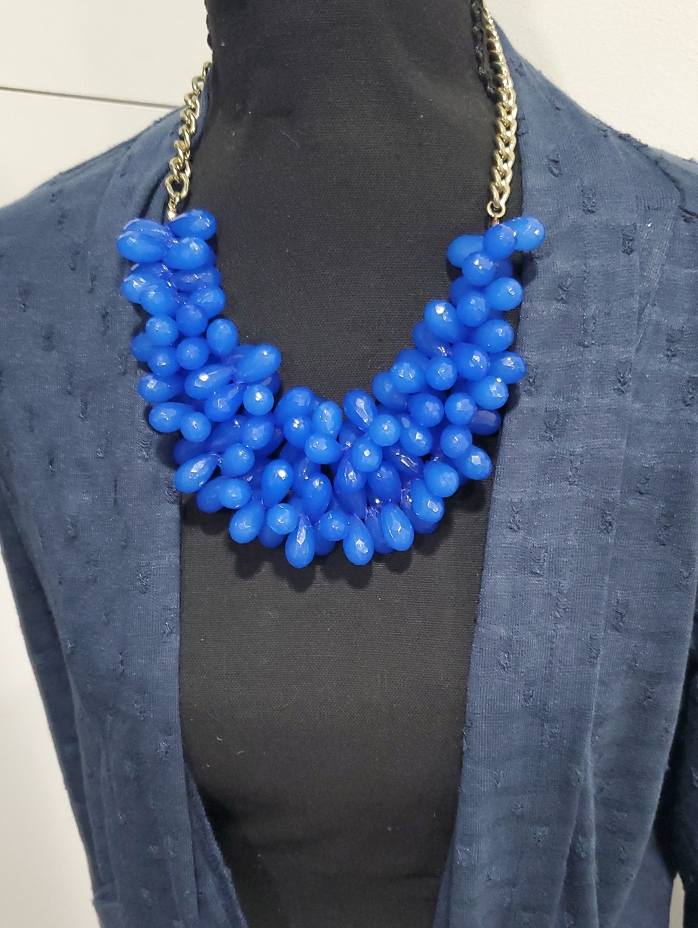 Cobalt Cluster Statement Necklace with Gold Chain